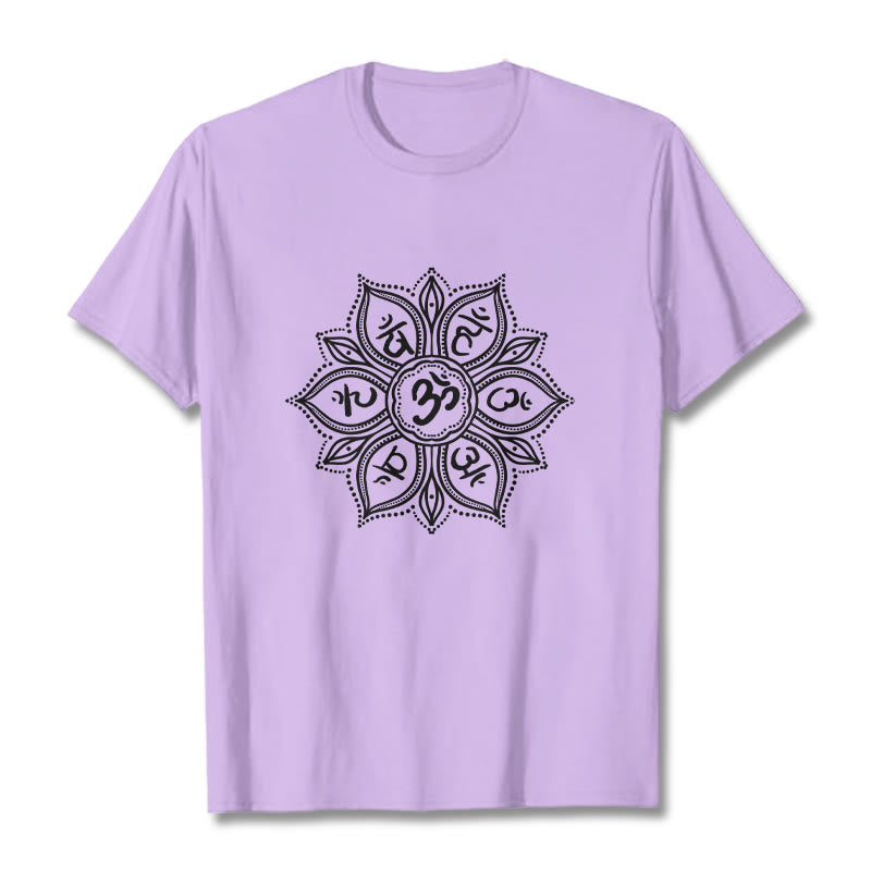 Buddha Stones Kamienie Mandala Kwiat Om Mani Padme Hum Mantra Tee - Śliwka - 2XL - image 16