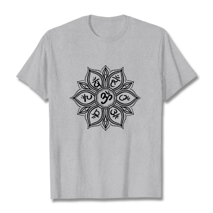 Buddha Stones Kamienie Mandala Kwiat Om Mani Padme Hum Mantra Tee - Jasnoszary - 2XL - image 19