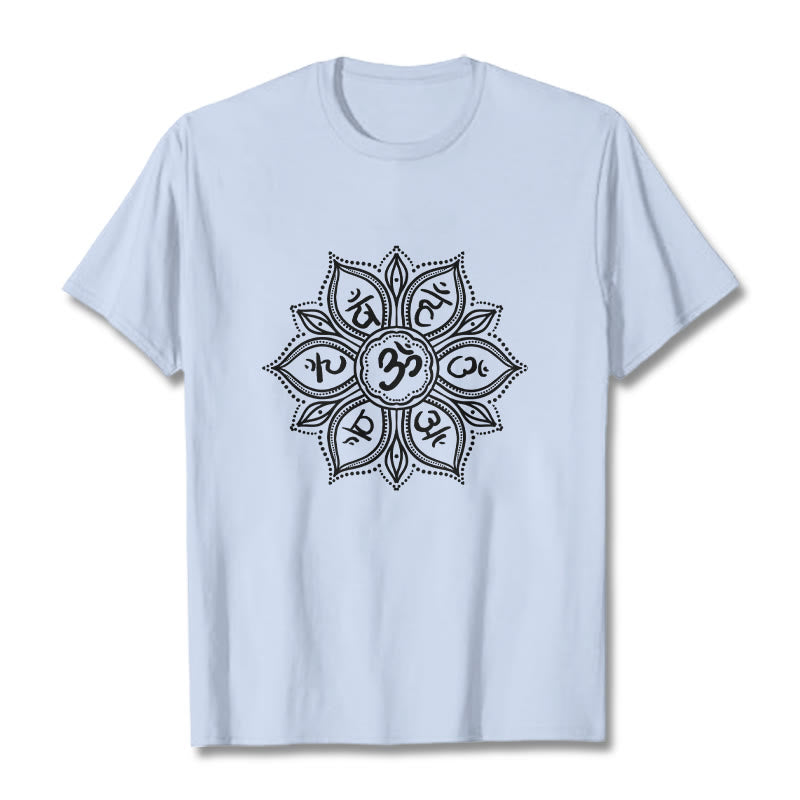 Buddha Stones Kamienie Mandala Kwiat Om Mani Padme Hum Mantra Tee - Jasnoniebieski - 2XL - image 18