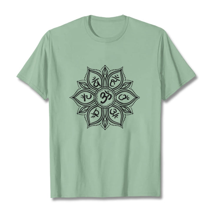 Buddha Stones Kamienie Mandala Kwiat Om Mani Padme Hum Mantra Tee - PaleGreen - 2XL - image 14