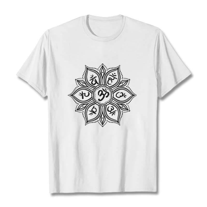 Buddha Stones Kamienie Mandala Kwiat Om Mani Padme Hum Mantra Tee - Biały - 2XL - image 7