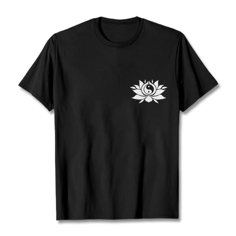 Koszulka z nadrukiem Buddha Stones Yin Yang Kwiat Lotosu - Czarny - 2XL - image 0