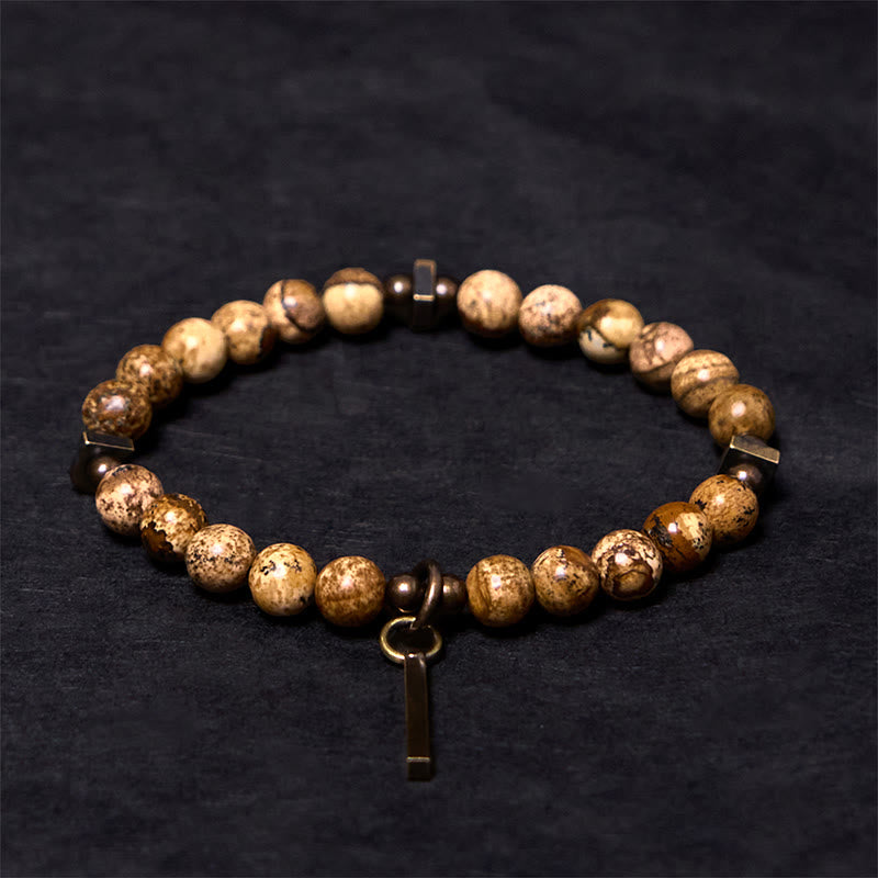 Bransoletka z Buddha Stones w stylu postarzanym z miedzi, ze wzorem szczęścia