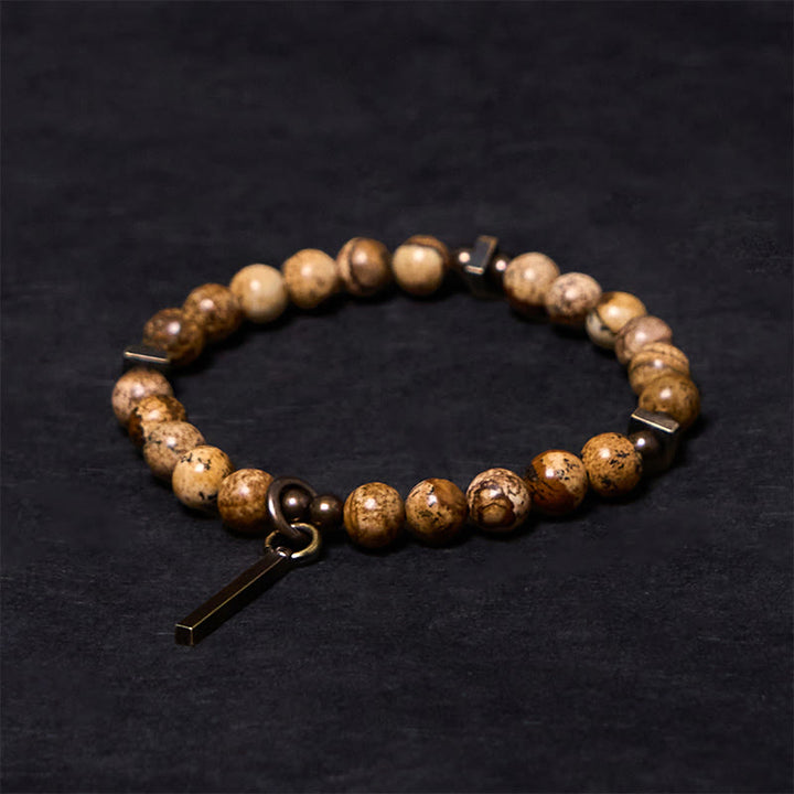 Bransoletka z Buddha Stones w stylu postarzanym z miedzi, ze wzorem szczęścia