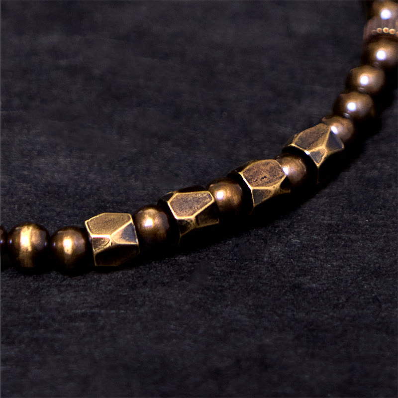 Buddha Stones Vintage Zniszczony Prosty Design Miedź Mosiądz Koraliki Bransoletka Bogactwo