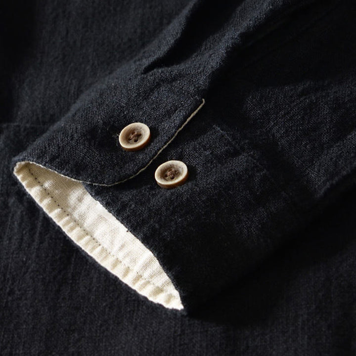 Koszula męska z długim rękawem, bawełną i lnem, z kieszeniami i guzikami w jednolitym kolorze z Buddha Stones - image 12