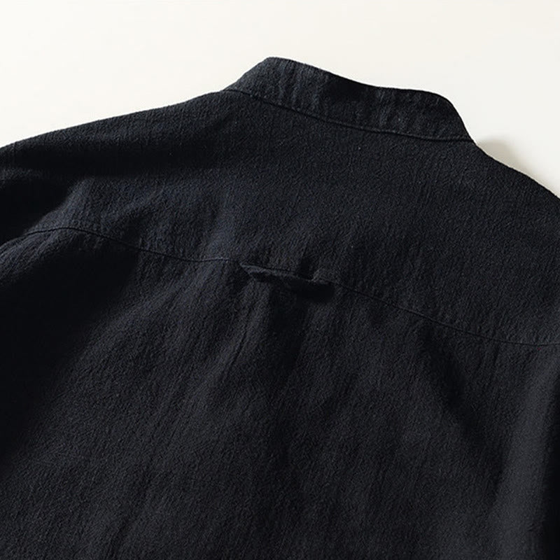 Koszula męska z długim rękawem, bawełną i lnem, z kieszeniami i guzikami w jednolitym kolorze z Buddha Stones - image 10