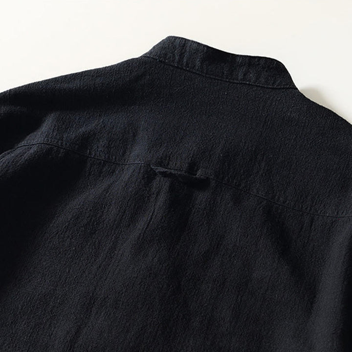 Koszula męska z długim rękawem, bawełną i lnem, z kieszeniami i guzikami w jednolitym kolorze z Buddha Stones - image 10