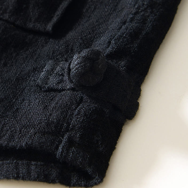 Koszula męska z długim rękawem, bawełną i lnem, z kieszeniami i guzikami w jednolitym kolorze z Buddha Stones - image 13