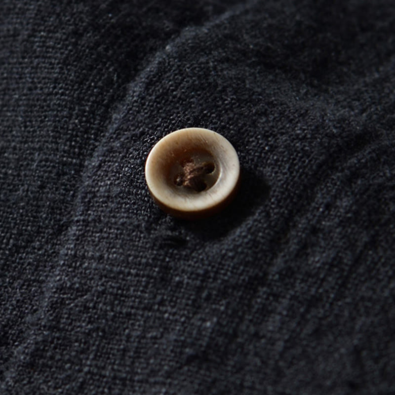 Koszula męska z długim rękawem, bawełną i lnem, z kieszeniami i guzikami w jednolitym kolorze z Buddha Stones - image 11