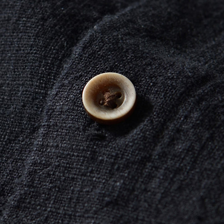 Koszula męska z długim rękawem, bawełną i lnem, z kieszeniami i guzikami w jednolitym kolorze z Buddha Stones - image 11