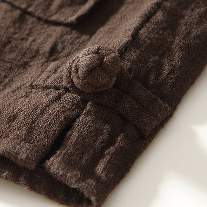 Koszula męska z długim rękawem, bawełną i lnem, z kieszeniami i guzikami w jednolitym kolorze z Buddha Stones - image 4