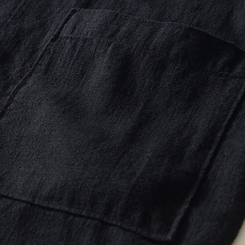 Koszula męska z długim rękawem, bawełną i lnem, z kieszeniami i guzikami w jednolitym kolorze z Buddha Stones - image 14