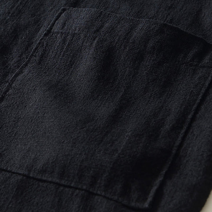 Koszula męska z długim rękawem, bawełną i lnem, z kieszeniami i guzikami w jednolitym kolorze z Buddha Stones - image 14