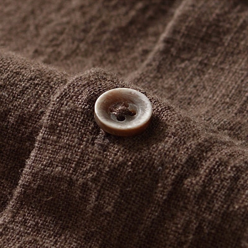 Koszula męska z długim rękawem, bawełną i lnem, z kieszeniami i guzikami w jednolitym kolorze z Buddha Stones - image 2