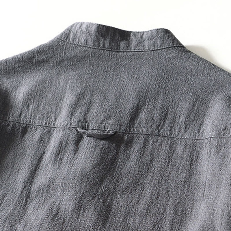 Koszula męska z długim rękawem, bawełną i lnem, z kieszeniami i guzikami w jednolitym kolorze z Buddha Stones - image 18