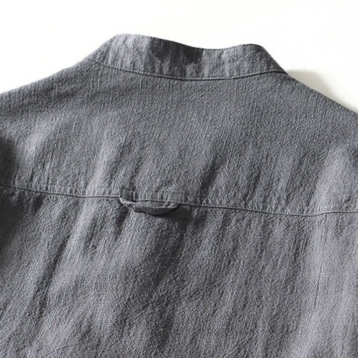 Koszula męska z długim rękawem, bawełną i lnem, z kieszeniami i guzikami w jednolitym kolorze z Buddha Stones - image 18