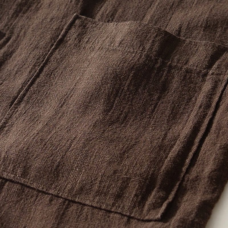 Koszula męska z długim rękawem, bawełną i lnem, z kieszeniami i guzikami w jednolitym kolorze z Buddha Stones - image 5