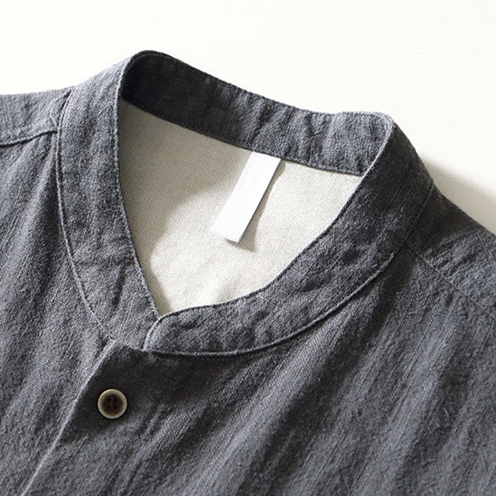 Koszula męska z długim rękawem, bawełną i lnem, z kieszeniami i guzikami w jednolitym kolorze z Buddha Stones - image 17