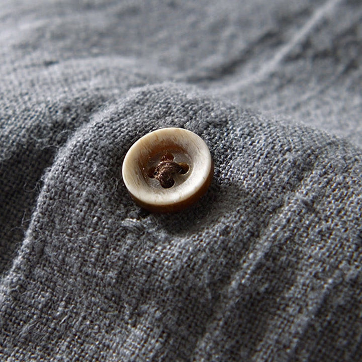 Koszula męska z długim rękawem, bawełną i lnem, z kieszeniami i guzikami w jednolitym kolorze z Buddha Stones - image 19