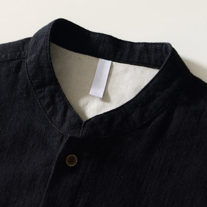 Koszula męska z długim rękawem, bawełną i lnem, z kieszeniami i guzikami w jednolitym kolorze z Buddha Stones - image 9