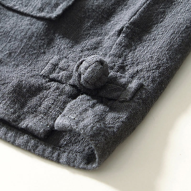 Koszula męska z długim rękawem, bawełną i lnem, z kieszeniami i guzikami w jednolitym kolorze z Buddha Stones - image 21