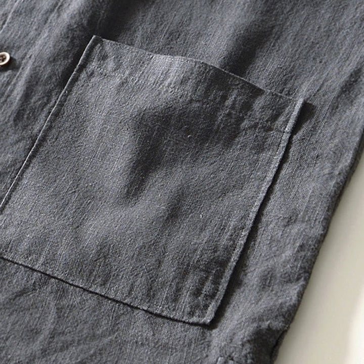 Koszula męska z długim rękawem, bawełną i lnem, z kieszeniami i guzikami w jednolitym kolorze z Buddha Stones - image 22