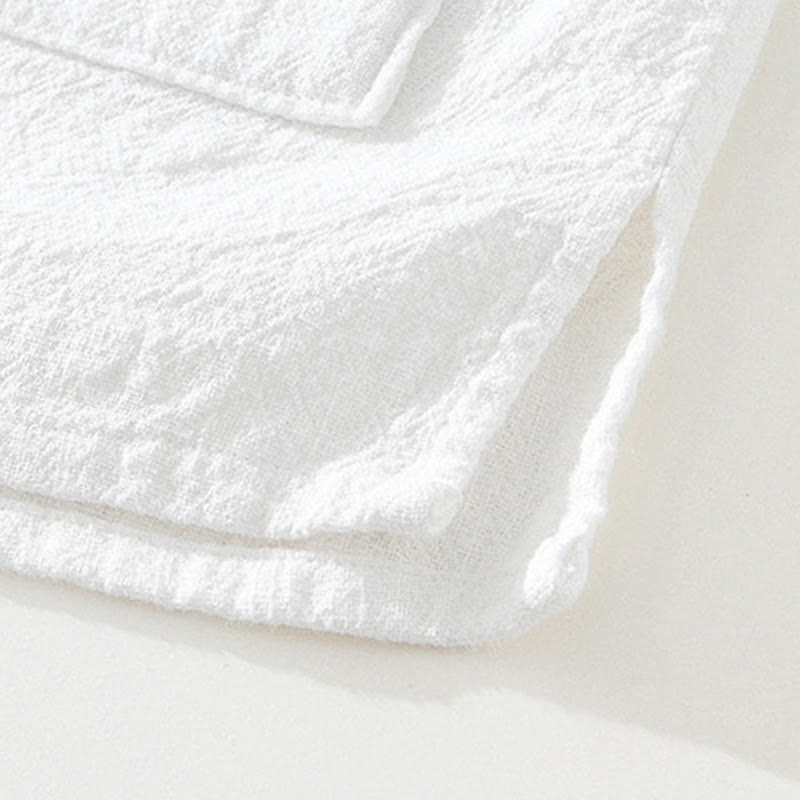 Koszula męska z krótkim rękawem z bawełny i lnu z kieszeniami i swobodnymi guzikami w kształcie Buddha Stones - image 11