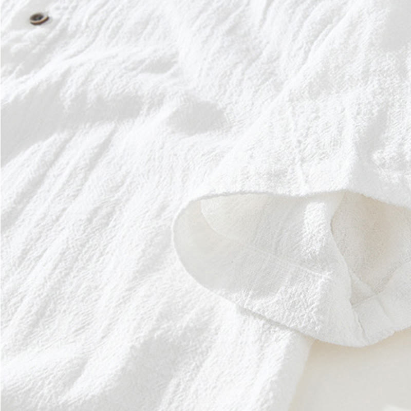 Koszula męska z krótkim rękawem z bawełny i lnu z kieszeniami i swobodnymi guzikami w kształcie Buddha Stones - image 9