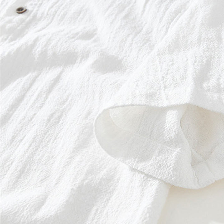 Koszula męska z krótkim rękawem z bawełny i lnu z kieszeniami i swobodnymi guzikami w kształcie Buddha Stones - image 9