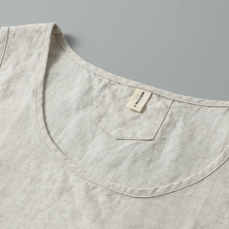 Buddha Stones, letnia, jednokolorowa, męska, lniana kamizelka bez rękawów z rozcięciem z boku - image 2