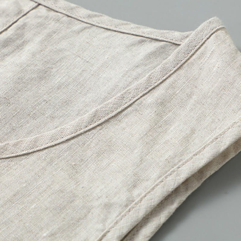 Buddha Stones, letnia, jednokolorowa, męska, lniana kamizelka bez rękawów z rozcięciem z boku - image 3