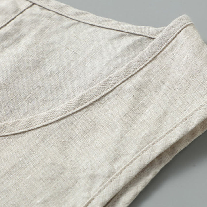 Buddha Stones, letnia, jednokolorowa, męska, lniana kamizelka bez rękawów z rozcięciem z boku - image 3