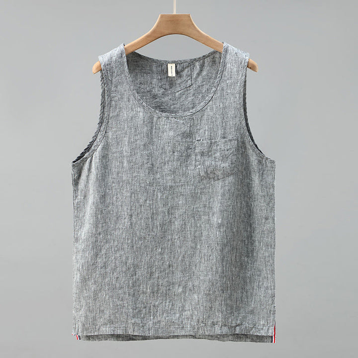 Buddha Stones, letnia, jednokolorowa, męska, lniana kamizelka bez rękawów z rozcięciem z boku - Szary - US/UK/AU42， EU52 (3XL) - image 10