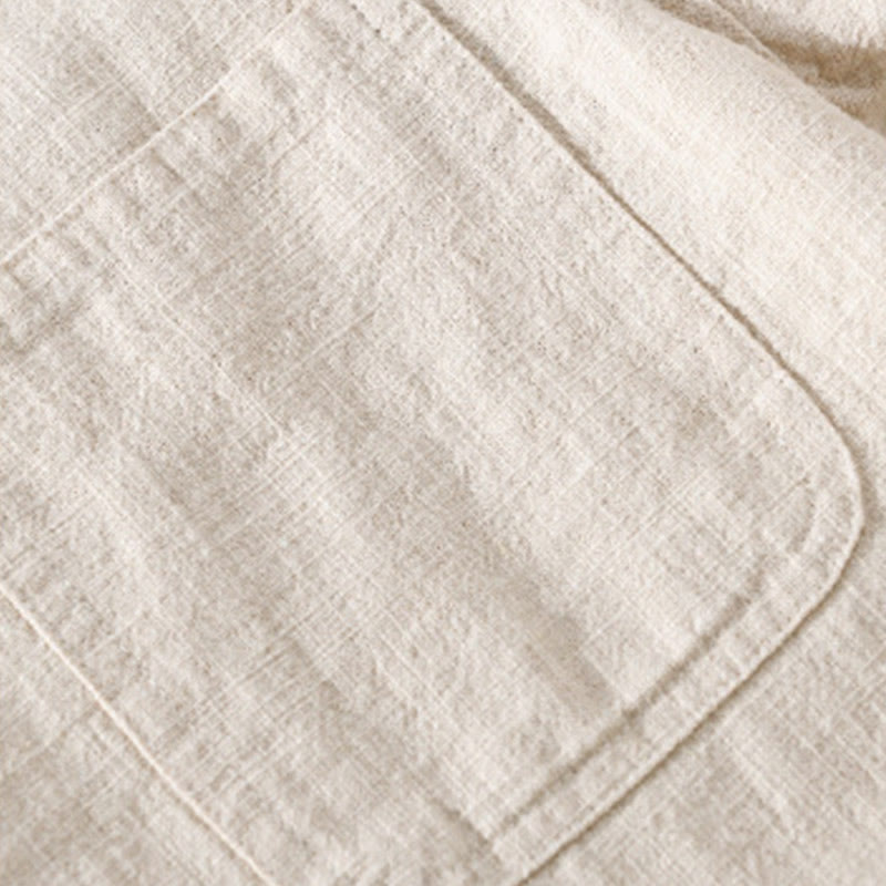 Koszula męska z długim rękawem z bawełny i lnu Buddha Stones Commute Fall w jednolitym kolorze z klapami i kieszenią - image 4