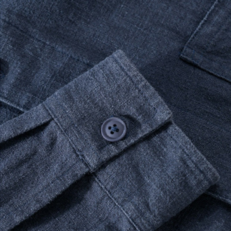 Koszula męska z długim rękawem z bawełny i lnu Buddha Stones Commute Fall w jednolitym kolorze z klapami i kieszenią - image 18