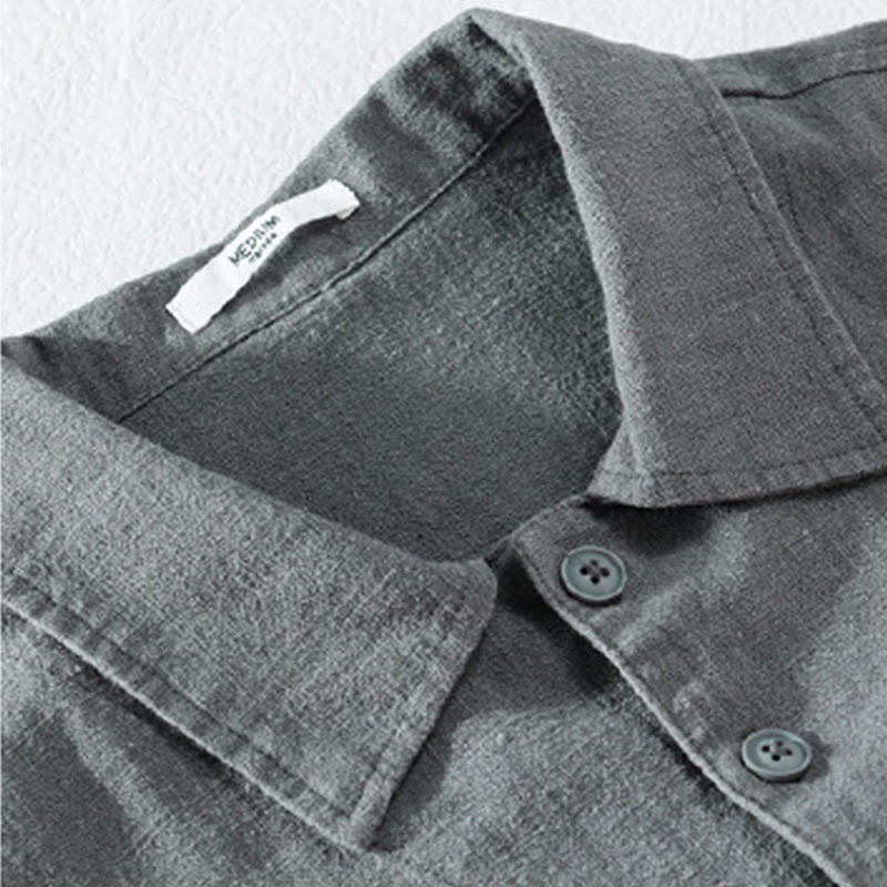 Koszula męska z długim rękawem z bawełny i lnu Buddha Stones Commute Fall w jednolitym kolorze z klapami i kieszenią - image 10