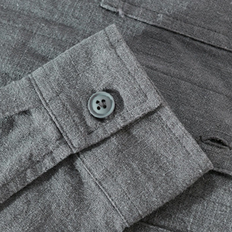 Koszula męska z długim rękawem z bawełny i lnu Buddha Stones Commute Fall w jednolitym kolorze z klapami i kieszenią - image 12