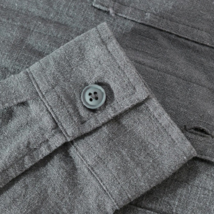 Koszula męska z długim rękawem z bawełny i lnu Buddha Stones Commute Fall w jednolitym kolorze z klapami i kieszenią - image 12