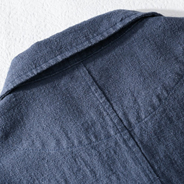 Koszula męska z długim rękawem z bawełny i lnu Buddha Stones Commute Fall w jednolitym kolorze z klapami i kieszenią - image 16