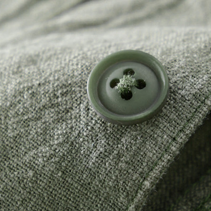 Koszula męska z długim rękawem z bawełny i lnu Buddha Stones Commute Fall w jednolitym kolorze z klapami i kieszenią - image 22