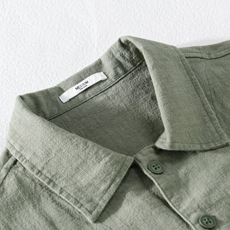 Koszula męska z długim rękawem z bawełny i lnu Buddha Stones Commute Fall w jednolitym kolorze z klapami i kieszenią - image 21