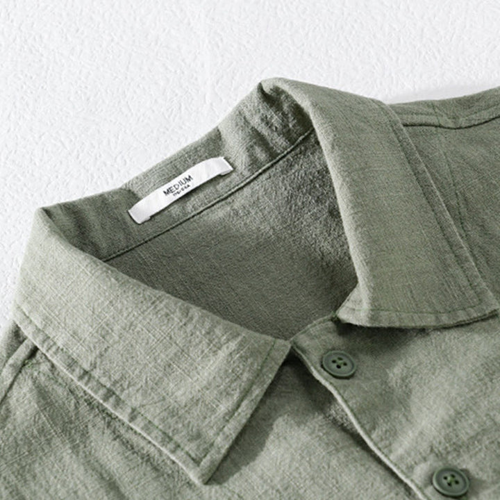 Koszula męska z długim rękawem z bawełny i lnu Buddha Stones Commute Fall w jednolitym kolorze z klapami i kieszenią - image 21