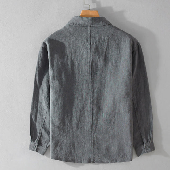 Koszula męska z długim rękawem z bawełny i lnu Buddha Stones Commute Fall w jednolitym kolorze z klapami i kieszenią - image 9