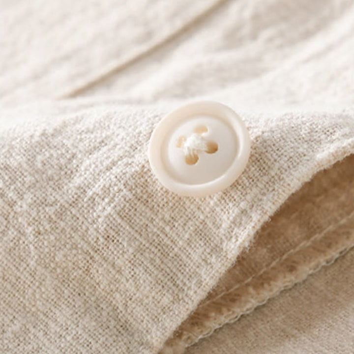 Koszula męska z długim rękawem z bawełny i lnu Buddha Stones Commute Fall w jednolitym kolorze z klapami i kieszenią - image 2