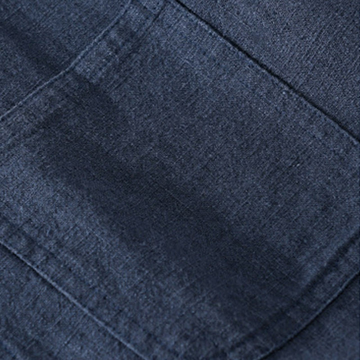 Koszula męska z długim rękawem z bawełny i lnu Buddha Stones Commute Fall w jednolitym kolorze z klapami i kieszenią - image 19