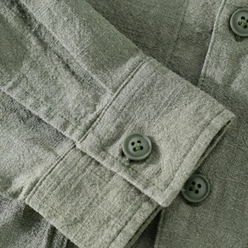 Koszula męska z długim rękawem z bawełny i lnu Buddha Stones Commute Fall w jednolitym kolorze z klapami i kieszenią - image 23