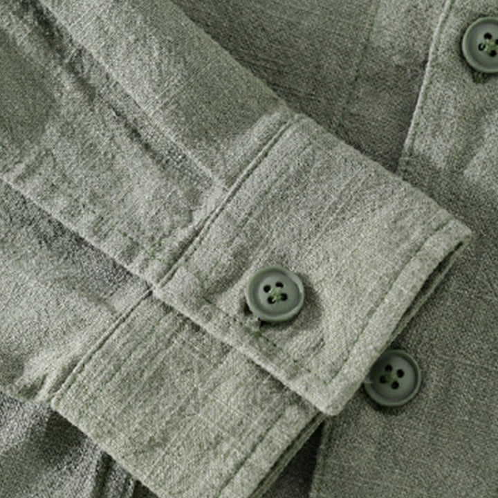 Koszula męska z długim rękawem z bawełny i lnu Buddha Stones Commute Fall w jednolitym kolorze z klapami i kieszenią - image 23