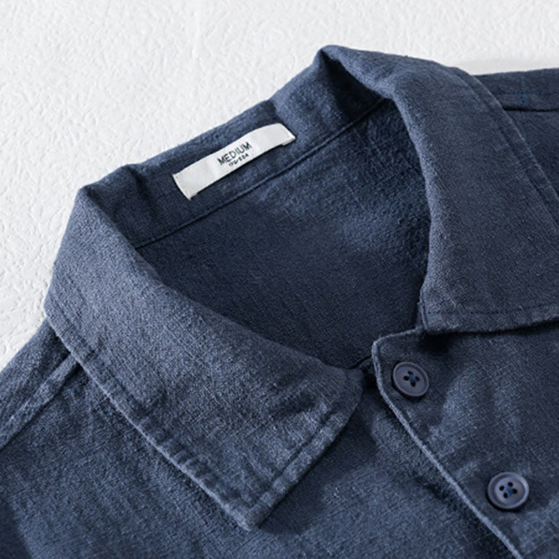 Koszula męska z długim rękawem z bawełny i lnu Buddha Stones Commute Fall w jednolitym kolorze z klapami i kieszenią - image 15