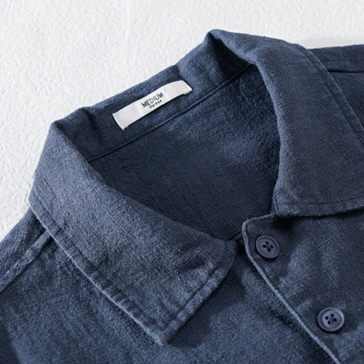 Koszula męska z długim rękawem z bawełny i lnu Buddha Stones Commute Fall w jednolitym kolorze z klapami i kieszenią - image 15